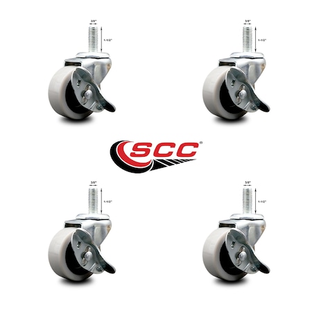 Service Caster 2 Inch Thermoplastic Wheel 3/8 Threaded Stem Caster Set with Brakes SCC, 4PK SCC-TS05S210-TPRS-SLB-381615-4